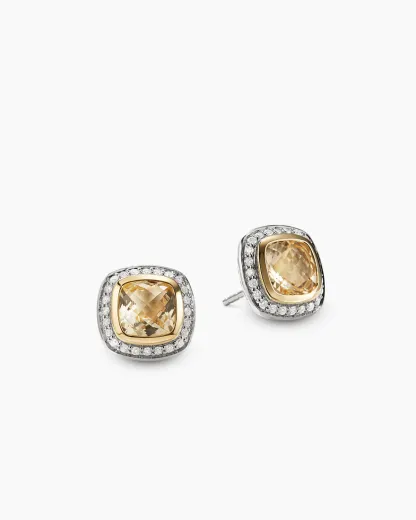 Albion庐 Stud Earrings Sterling Silver with 18K Yellow Gold, Champagne Citrine and Diamonds, 7mm