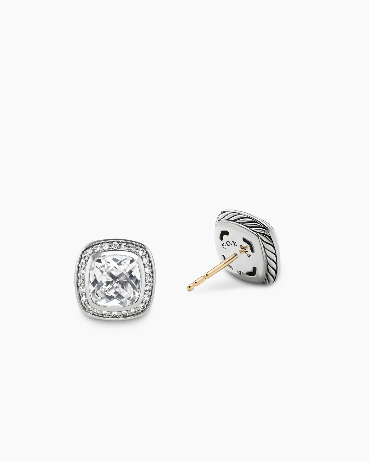 Albion庐 Stud Earrings Sterling Silver with White Topaz and Diamonds, 7mm