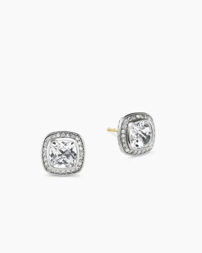Albion庐 Stud Earrings Sterling Silver with White Topaz and Diamonds, 7mm