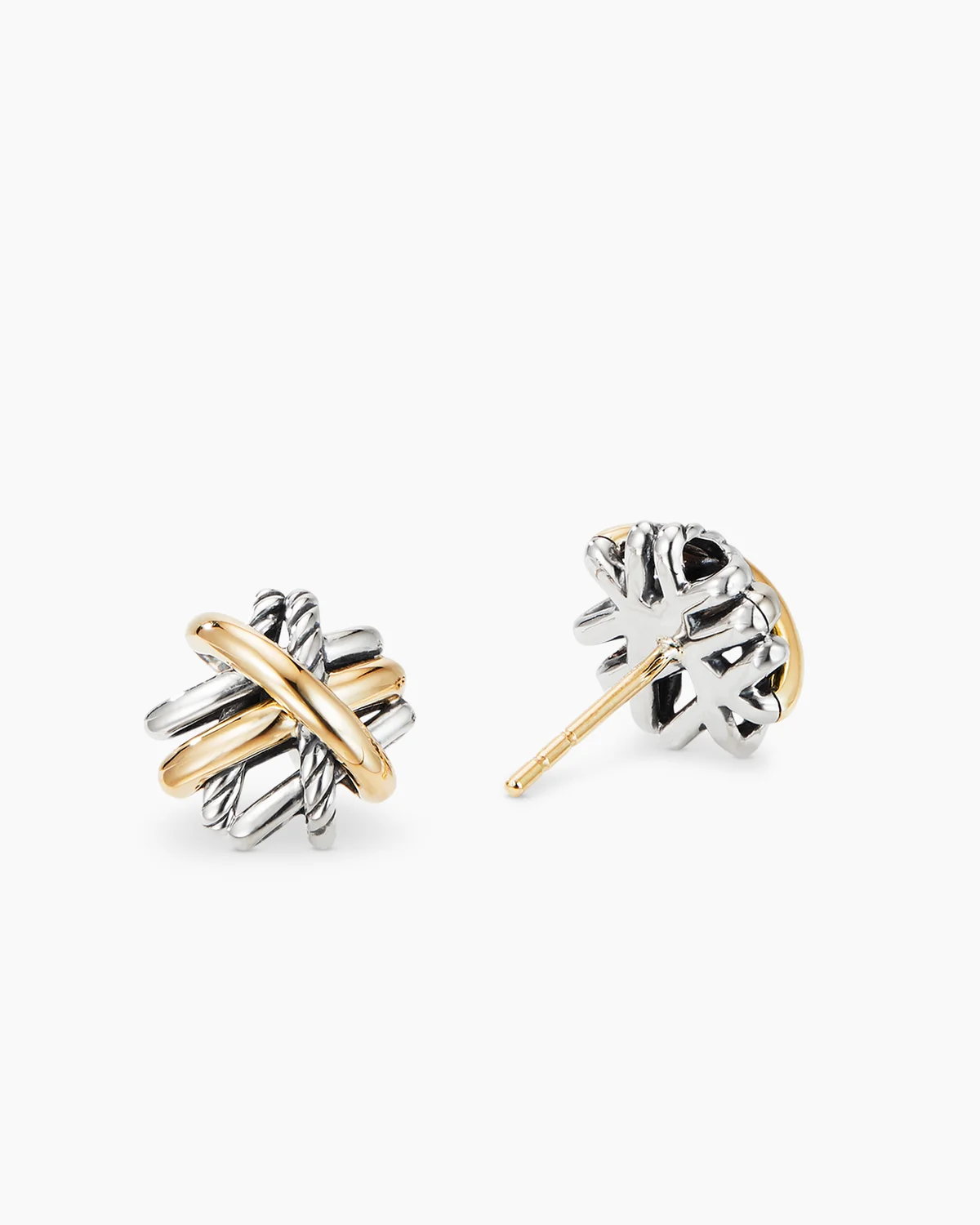 Crossover Stud Earrings Sterling Silver with 18K Yellow Gold, 11mm