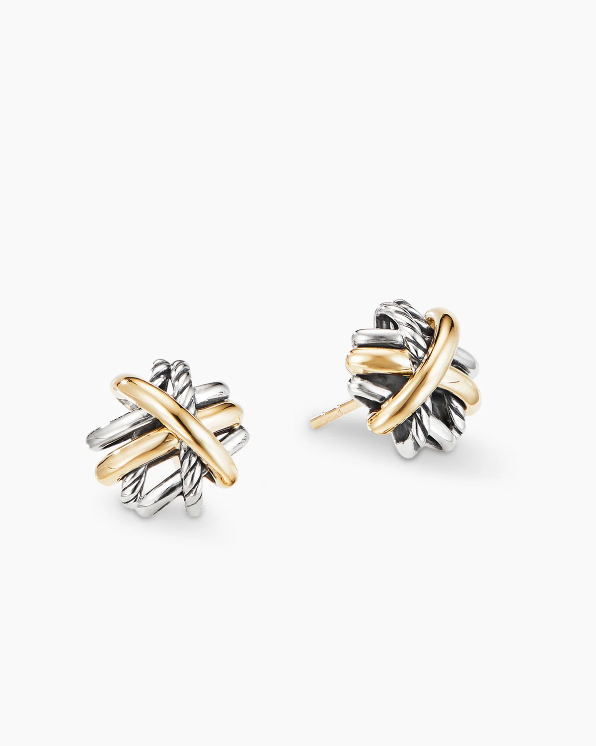 Crossover Stud Earrings Sterling Silver with 18K Yellow Gold, 11mm