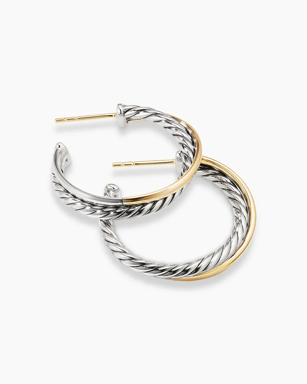 Crossover Hoop Earrings Sterling Silver with 18K Yellow Gold, 26.5mm