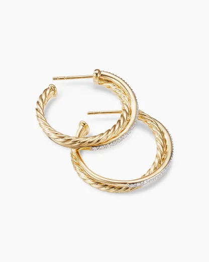 Crossover Hoop Earrings 18K Yellow Gold with Diamonds, 26.5mm