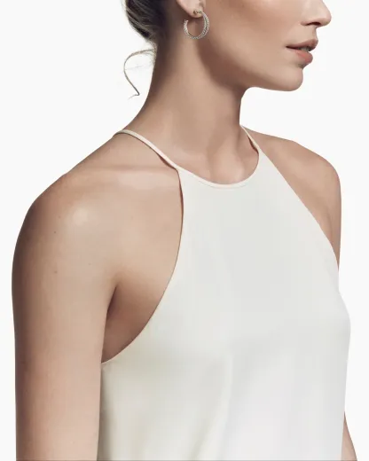 Crossover Hoop Earrings Sterling Silver with Diamonds, 26.5mm