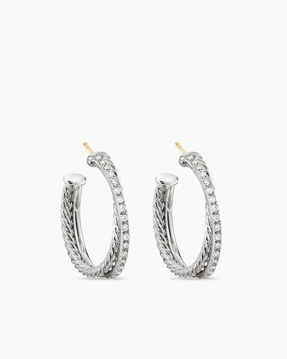Crossover Hoop Earrings Sterling Silver with Diamonds, 26.5mm
