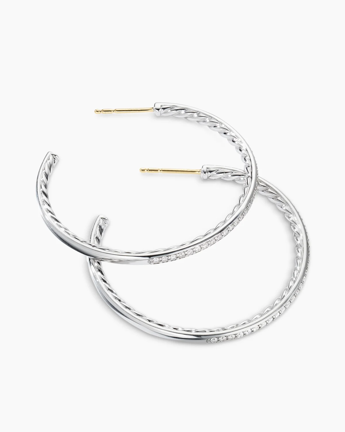Pav茅 Hoop Earrings Sterling Silver with Diamonds, 38mm
