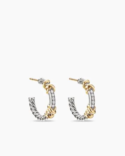 Petite Helena Wrap Hoop Earrings Sterling Silver with 18K Yellow Gold and Diamonds, 3/4in
