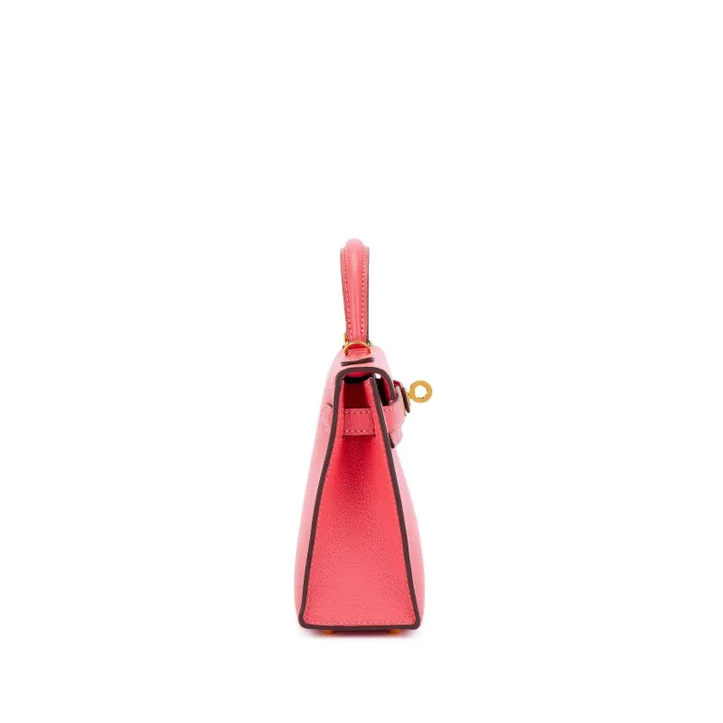Herthtmes Rose Lipstick Chèvre Mini Kelly II 20 Gold Hardware