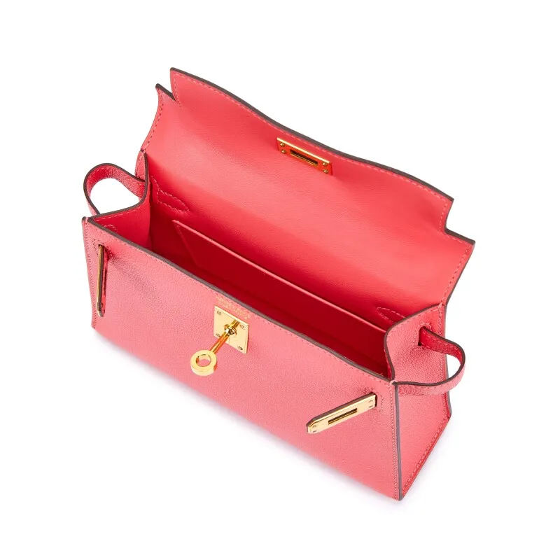 Herthtmes Rose Lipstick Chèvre Mini Kelly II 20 Gold Hardware