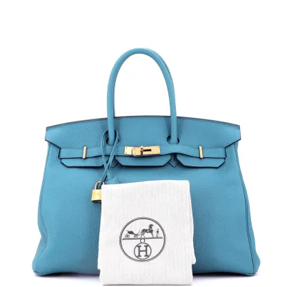Herthtmes Birkin 40 Handbag Turquoise Togo GOLD Hardware