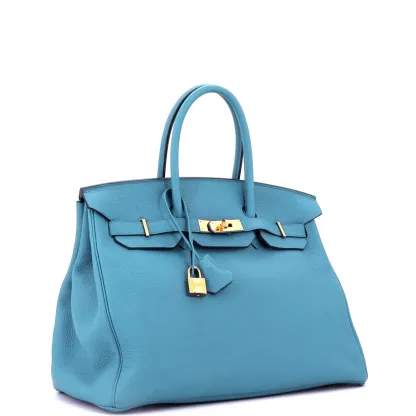 Herthtmes Birkin 40 Handbag Turquoise Togo GOLD Hardware