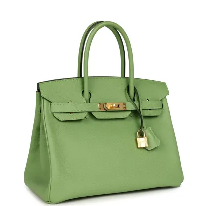 Herthtmes Birkin 40 Handbag  Vert Criquet Epsom GOLD Hardware