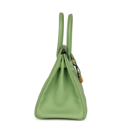 Herthtmes Birkin 40 Handbag  Vert Criquet Epsom GOLD Hardware