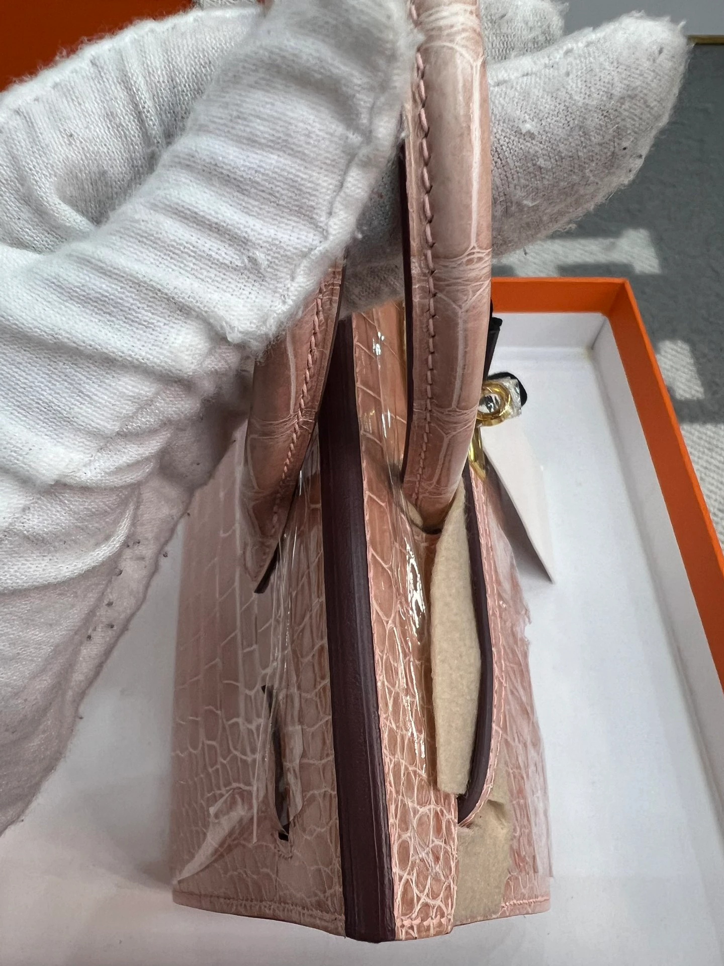 Luxury Handmade Birkin | Glossy Nile Crocodile Skin, Soft Ceramic Nude Pink