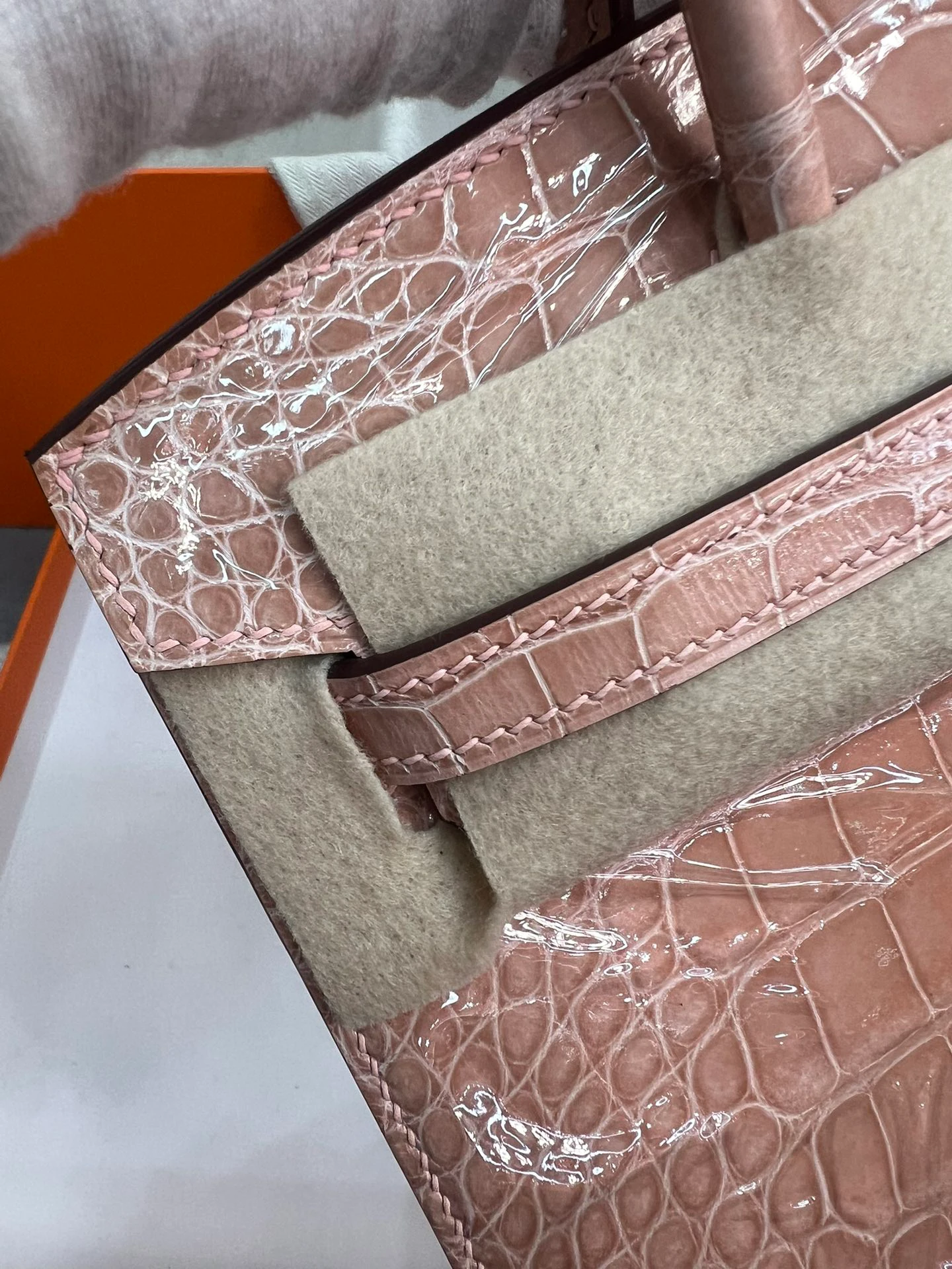 Luxury Handmade Birkin | Glossy Nile Crocodile Skin, Soft Ceramic Nude Pink