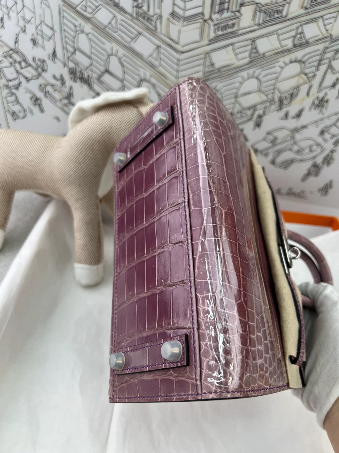 Luxury Handmade Birkin | Glossy Nile Crocodile Skin, Soft Mauve Purple