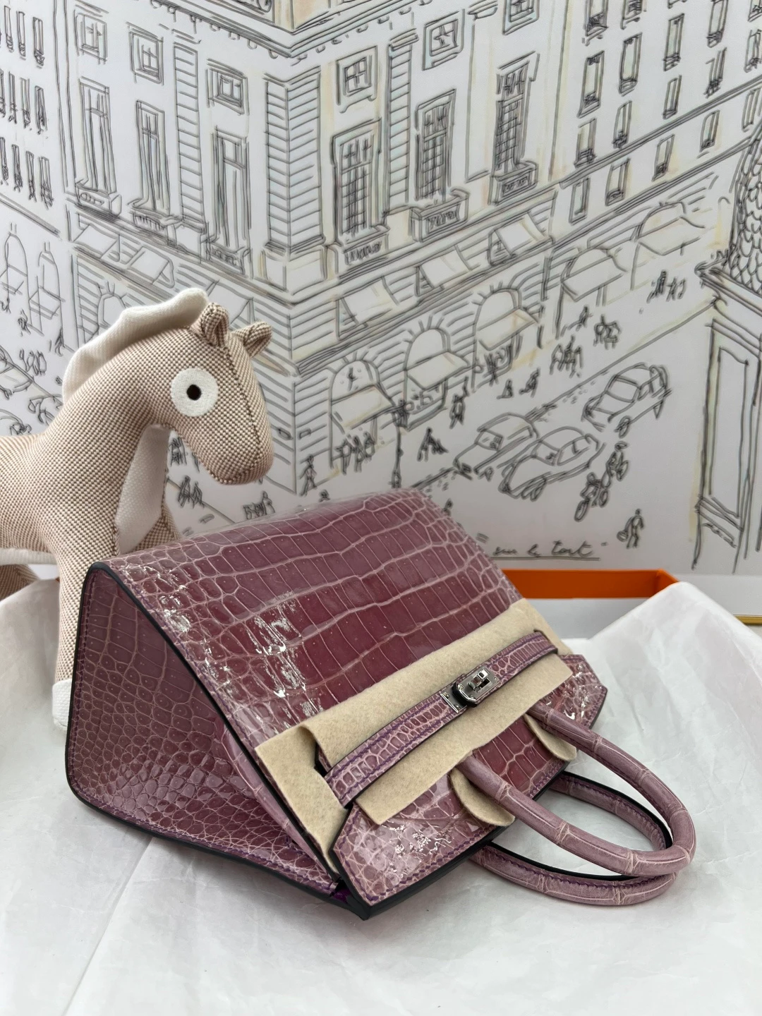 Luxury Handmade Birkin | Glossy Nile Crocodile Skin, Soft Mauve Purple