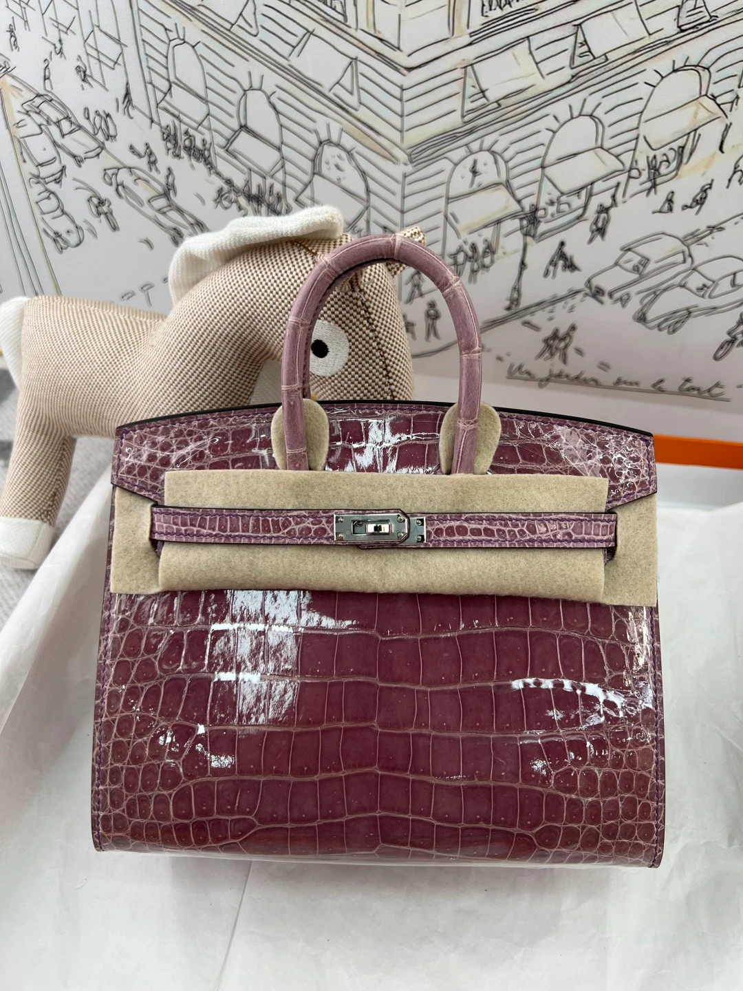 Luxury Handmade Birkin | Glossy Nile Crocodile Skin, Soft Mauve Purple