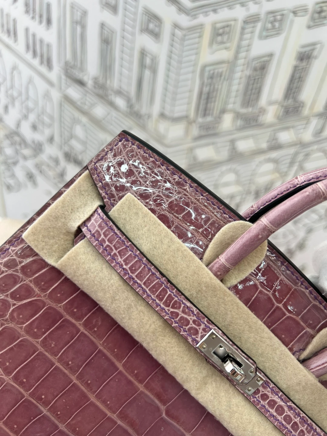 Luxury Handmade Birkin | Glossy Nile Crocodile Skin, Soft Mauve Purple