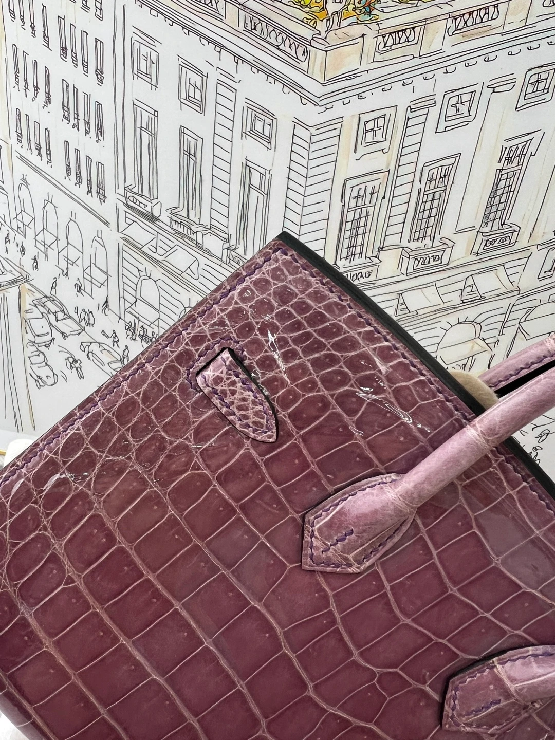 Luxury Handmade Birkin | Glossy Nile Crocodile Skin, Soft Mauve Purple