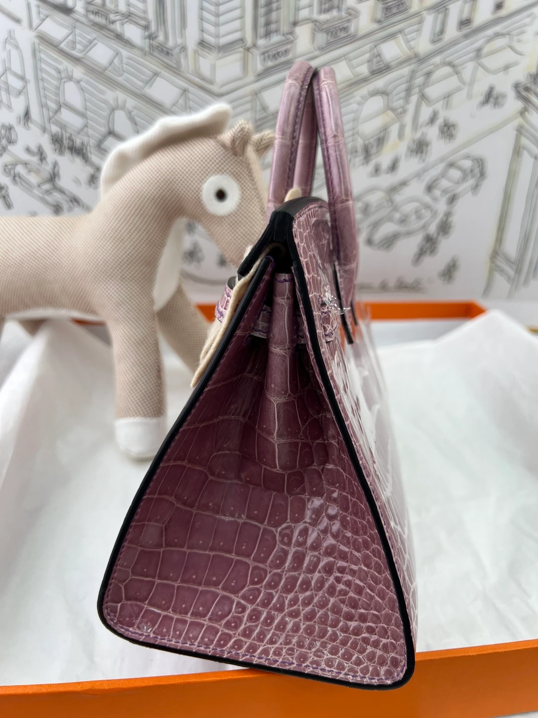 Luxury Handmade Birkin | Glossy Nile Crocodile Skin, Soft Mauve Purple