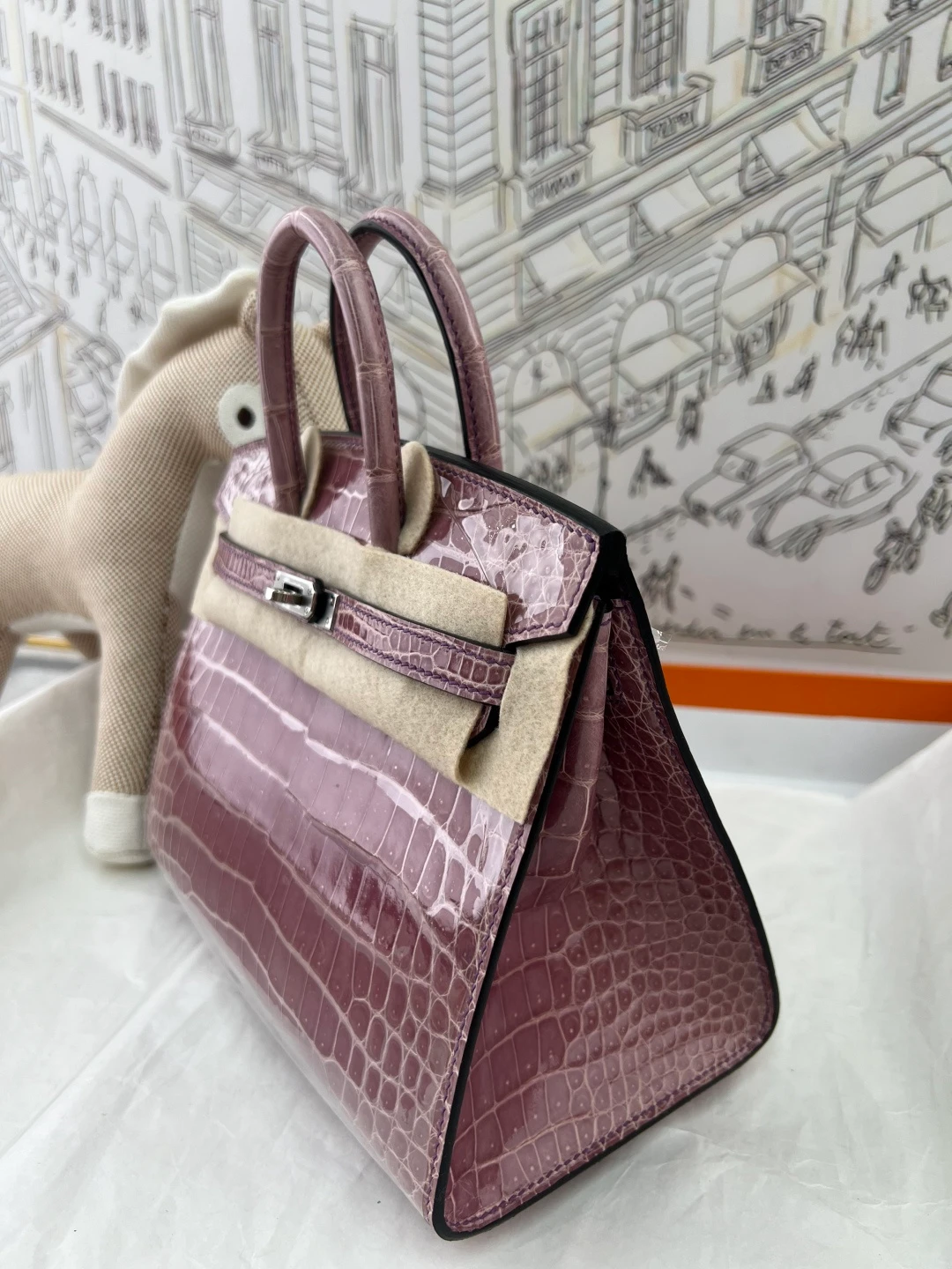 Luxury Handmade Birkin | Glossy Nile Crocodile Skin, Soft Mauve Purple