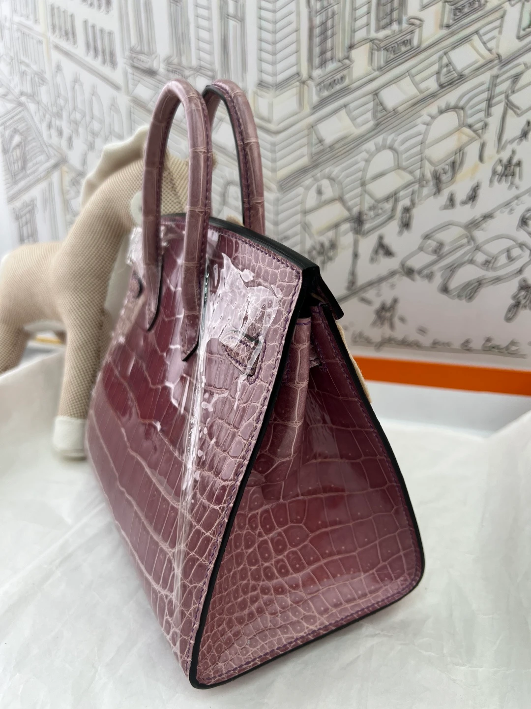 Luxury Handmade Birkin | Glossy Nile Crocodile Skin, Soft Mauve Purple