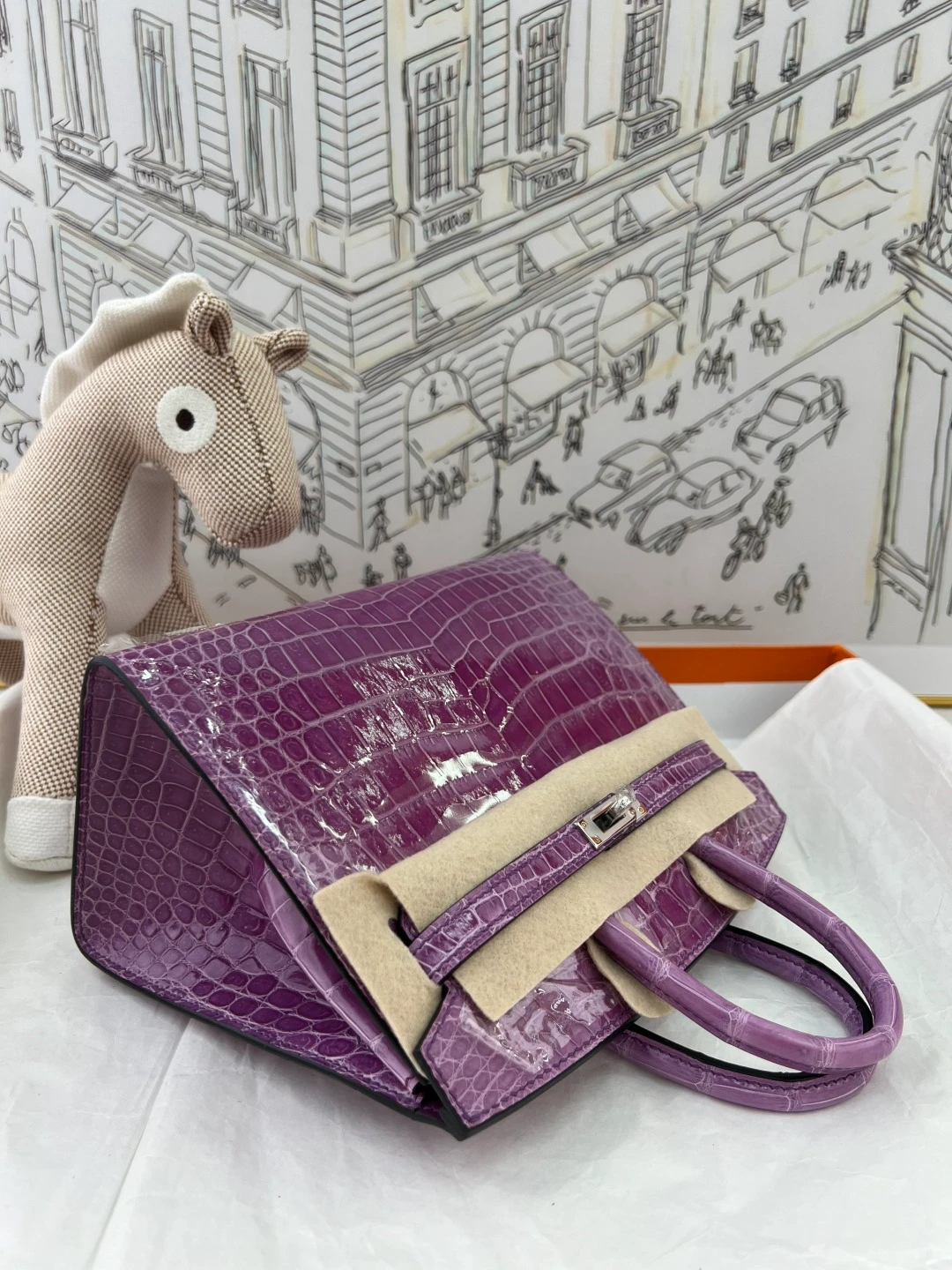 Luxury Handmade Birkin | Glossy Nile Crocodile Skin,Violet