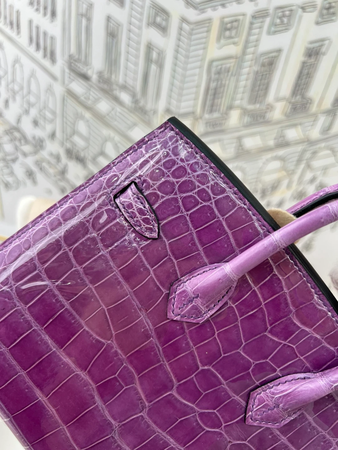 Luxury Handmade Birkin | Glossy Nile Crocodile Skin,Violet