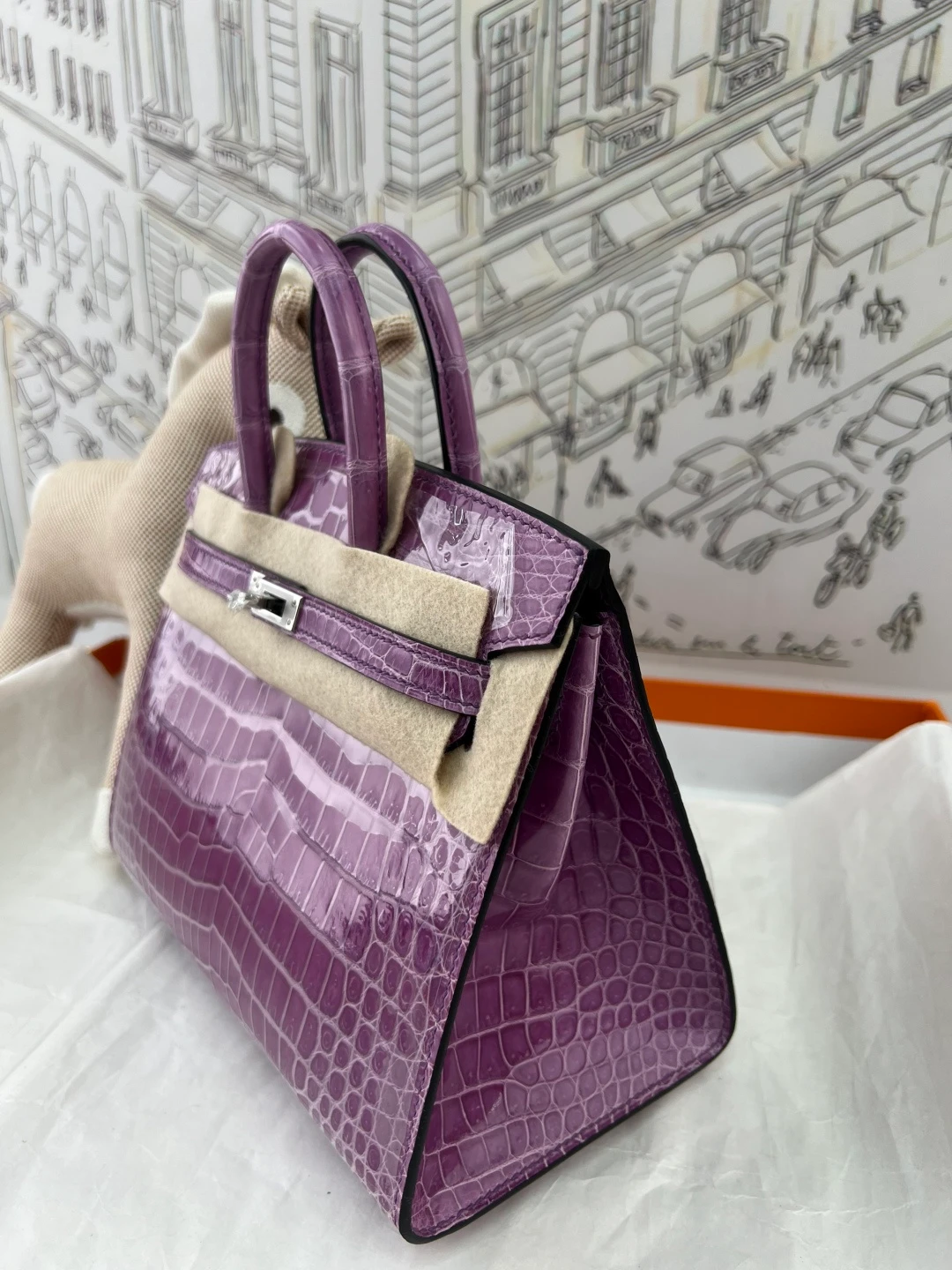 Luxury Handmade Birkin | Glossy Nile Crocodile Skin,Violet