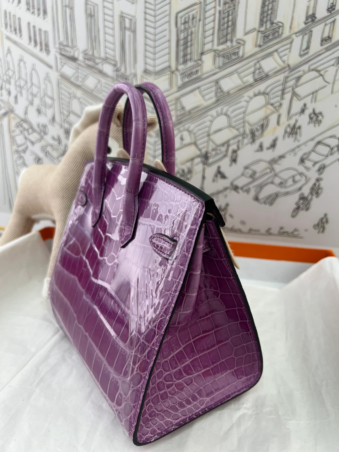 Luxury Handmade Birkin | Glossy Nile Crocodile Skin,Violet