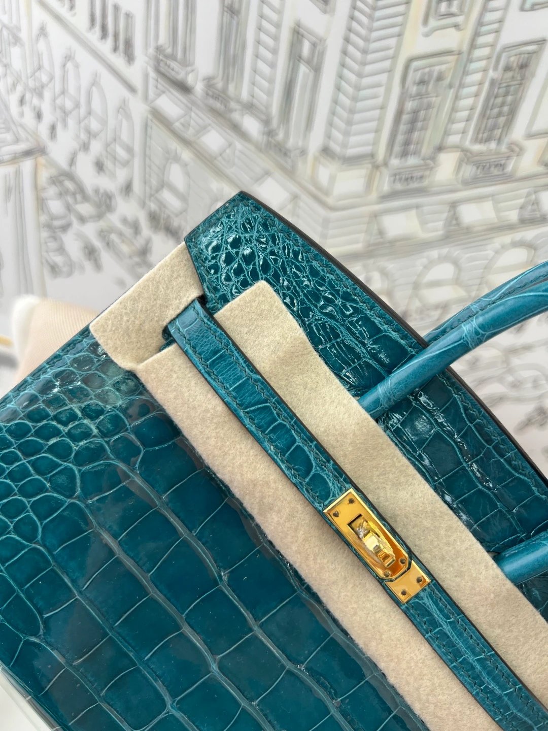 Luxury Handmade Birkin | Teal Blue Glossy Nile Crocodile Skin