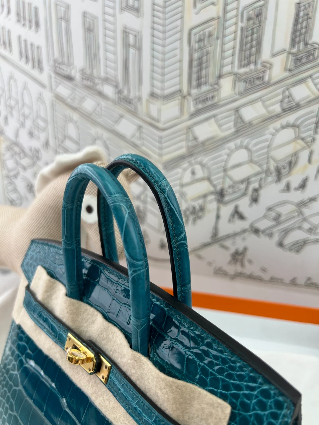 Luxury Handmade Birkin | Teal Blue Glossy Nile Crocodile Skin