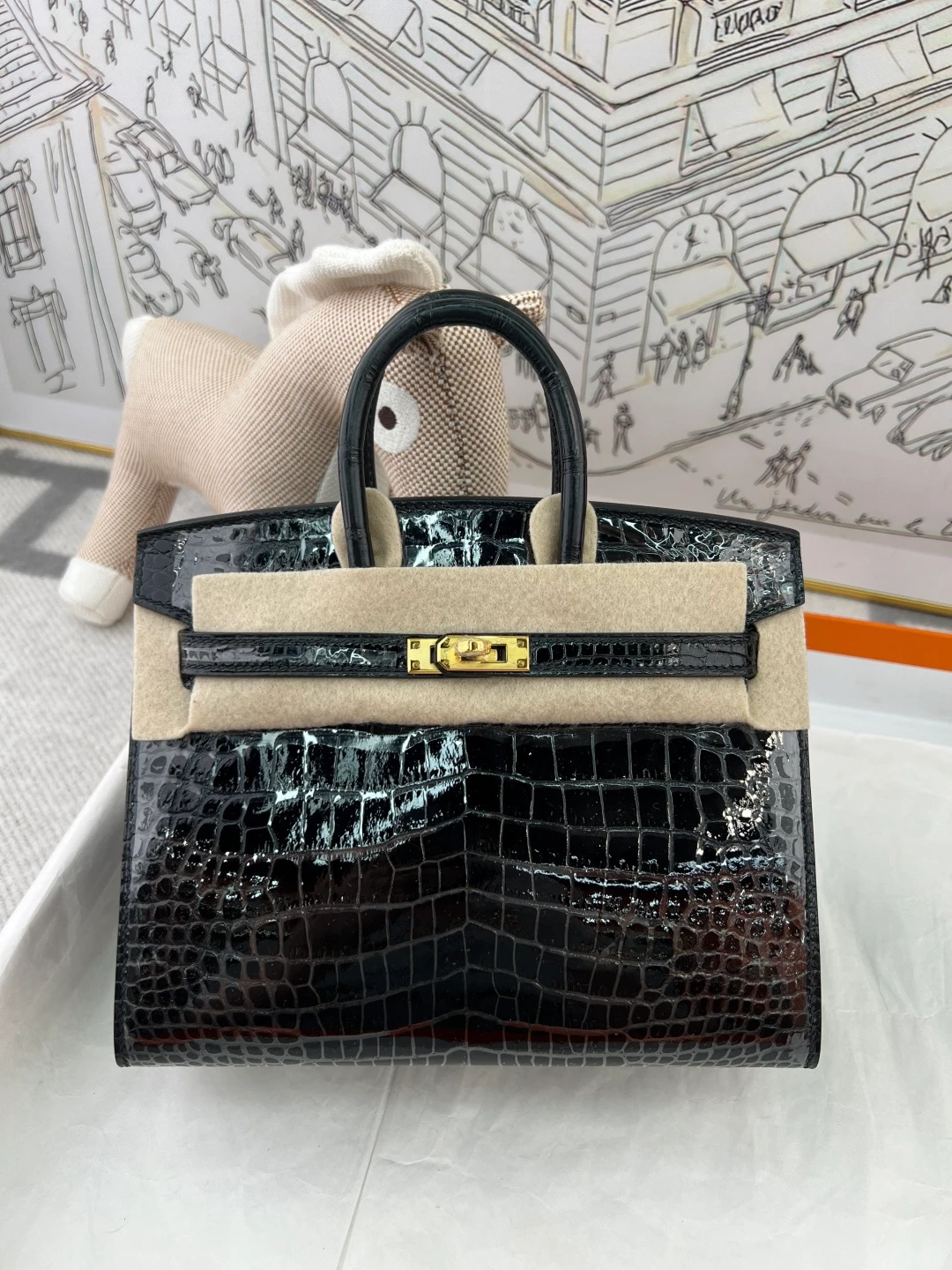 Luxury Handmade Birkin | Glossy Black Nile Crocodile Skin