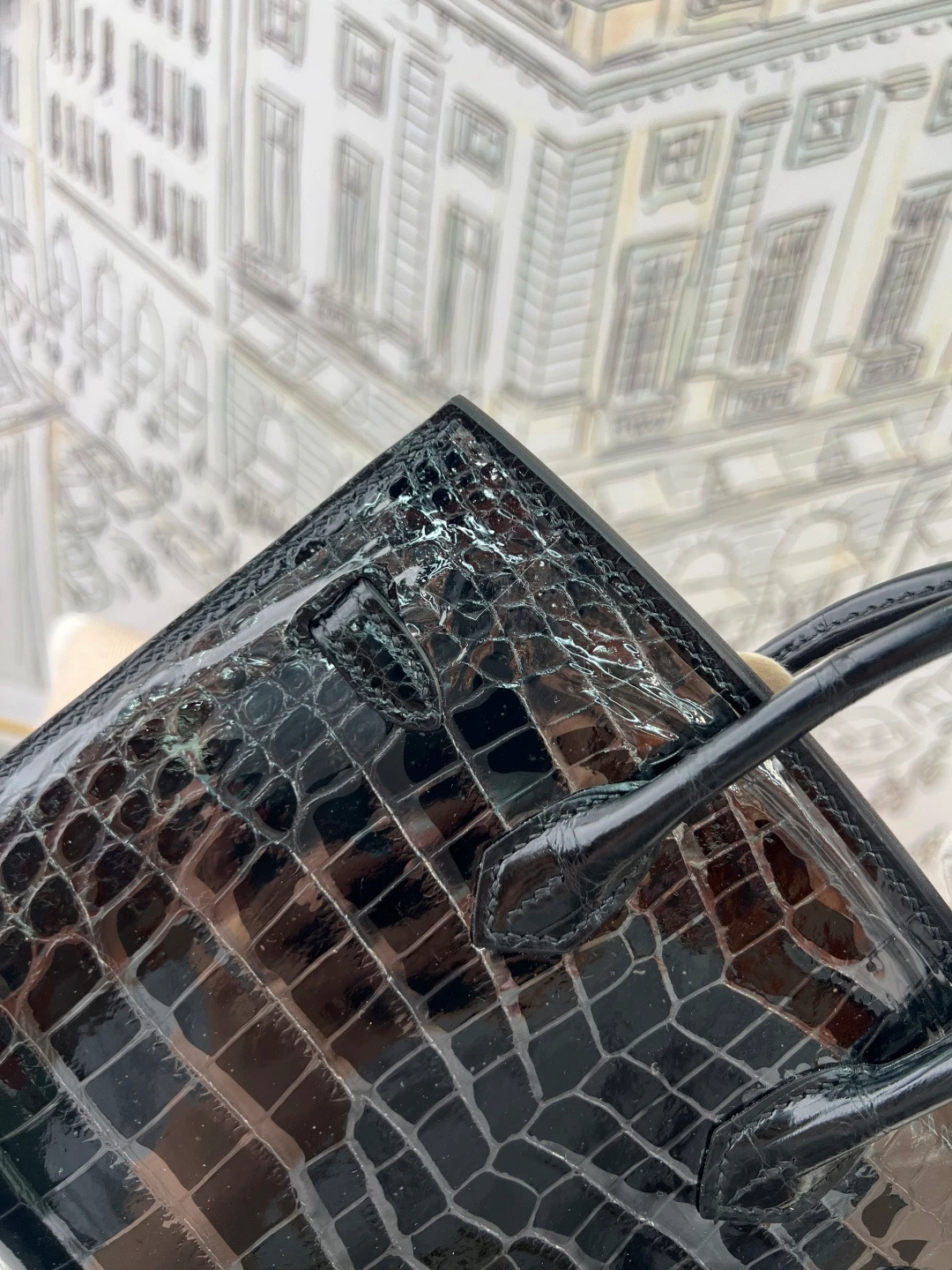Luxury Handmade Birkin | Glossy Black Nile Crocodile Skin