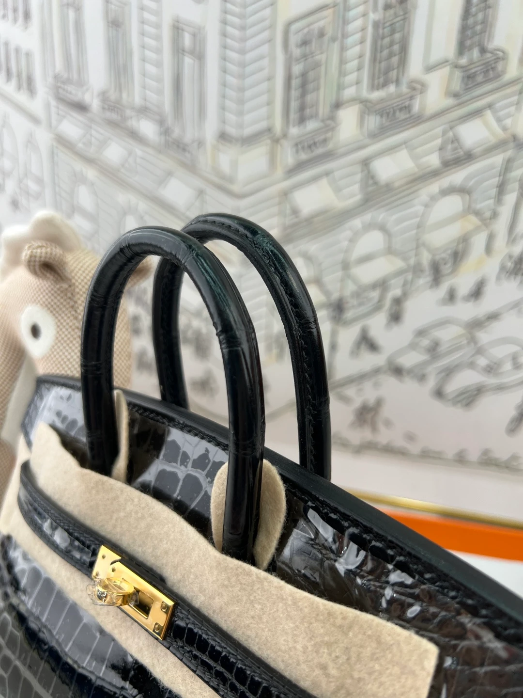 Luxury Handmade Birkin | Glossy Black Nile Crocodile Skin
