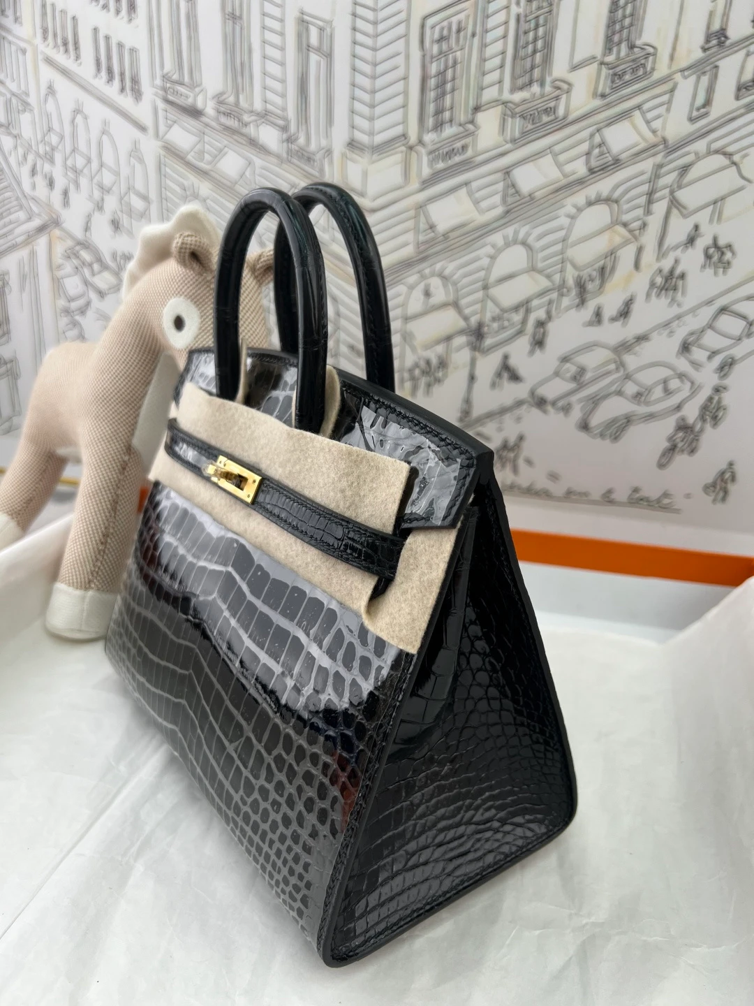 Luxury Handmade Birkin | Glossy Black Nile Crocodile Skin