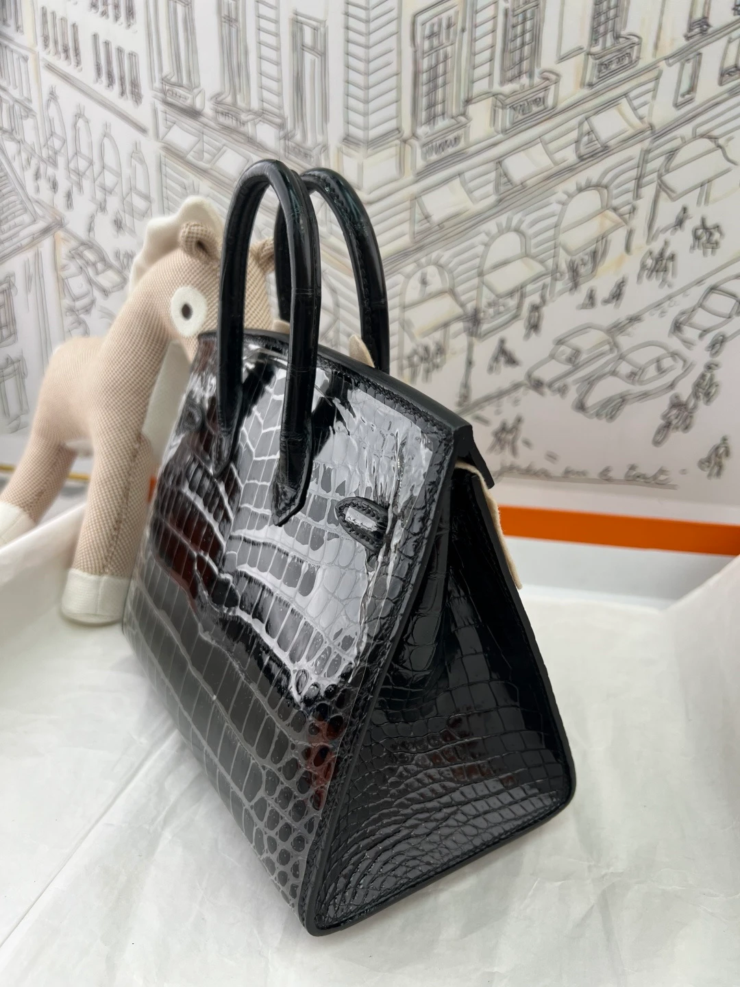 Luxury Handmade Birkin | Glossy Black Nile Crocodile Skin