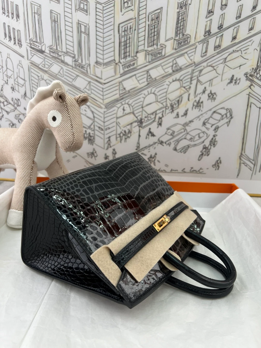 Luxury Handmade Birkin | Glossy Black Nile Crocodile Skin