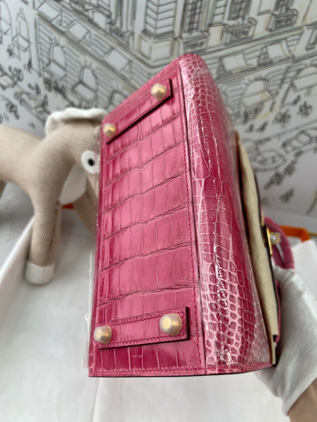 Luxury Handmade Birkin | Glossy Fuchsia Nile Crocodile Skin