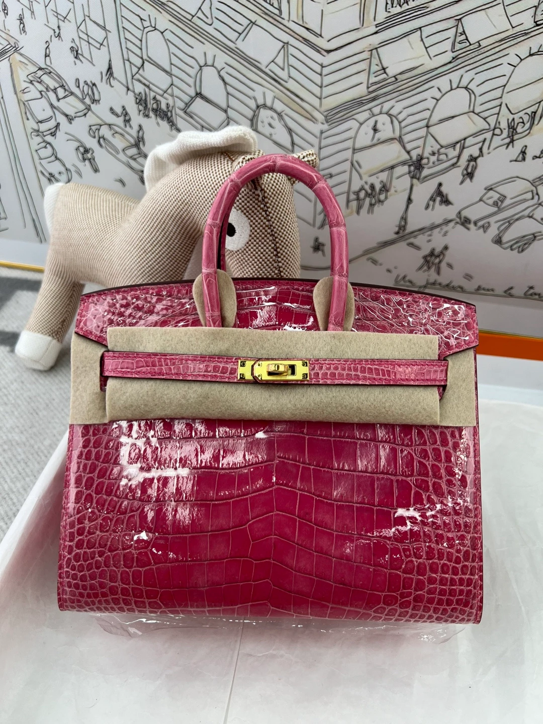 Luxury Handmade Birkin | Glossy Fuchsia Nile Crocodile Skin