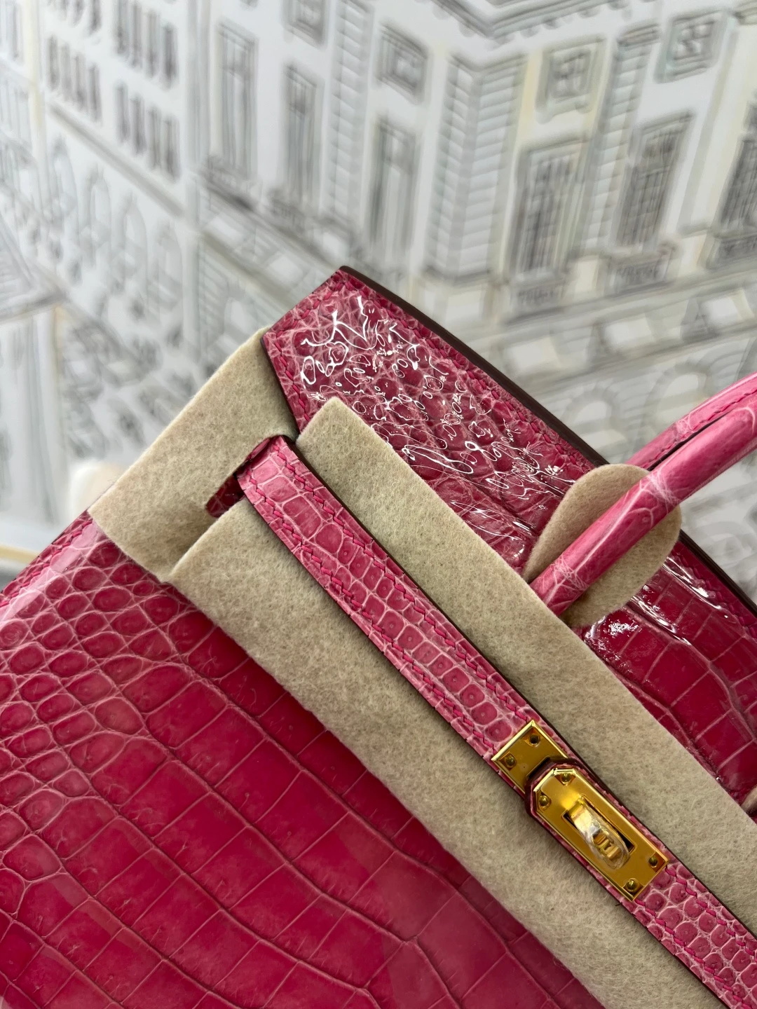 Luxury Handmade Birkin | Glossy Fuchsia Nile Crocodile Skin