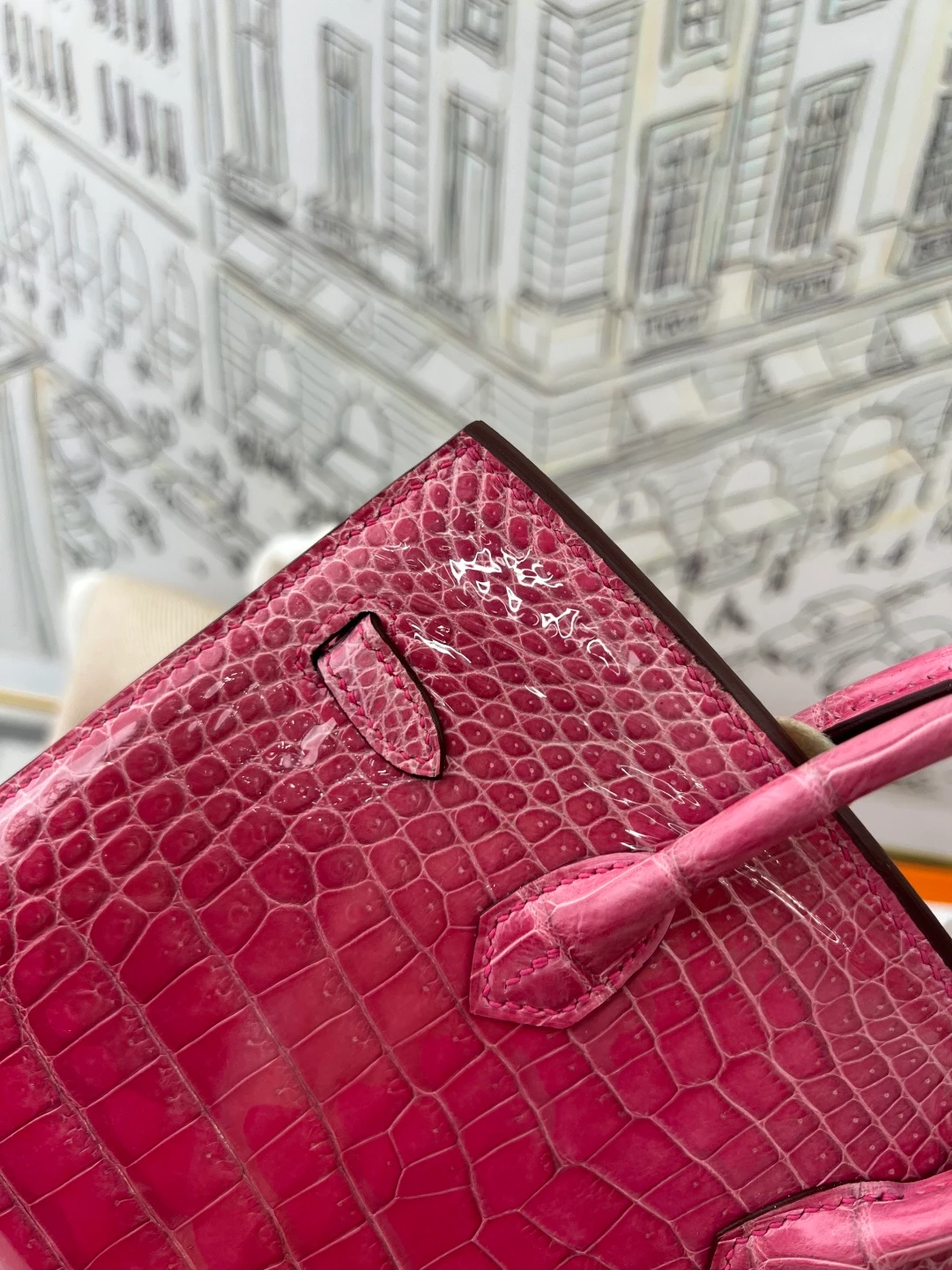 Luxury Handmade Birkin | Glossy Fuchsia Nile Crocodile Skin