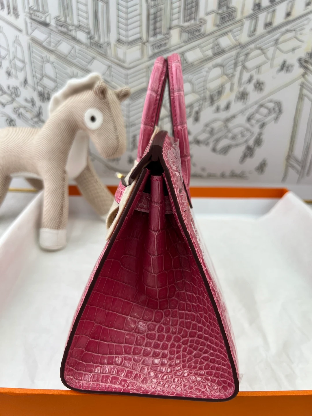 Luxury Handmade Birkin | Glossy Fuchsia Nile Crocodile Skin