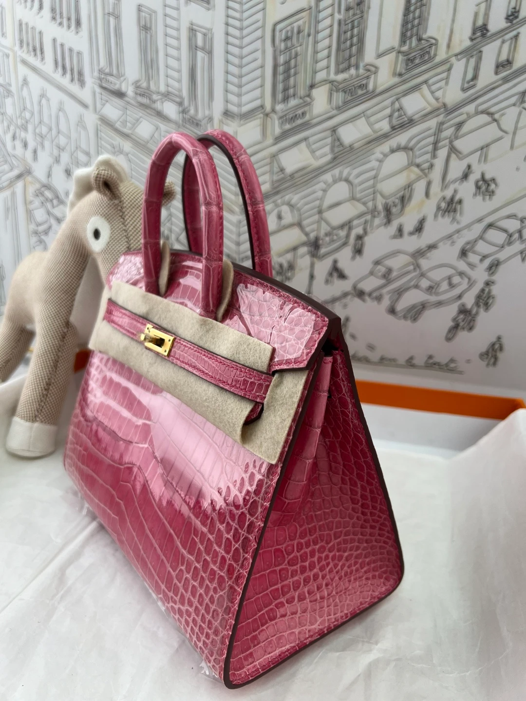 Luxury Handmade Birkin | Glossy Fuchsia Nile Crocodile Skin