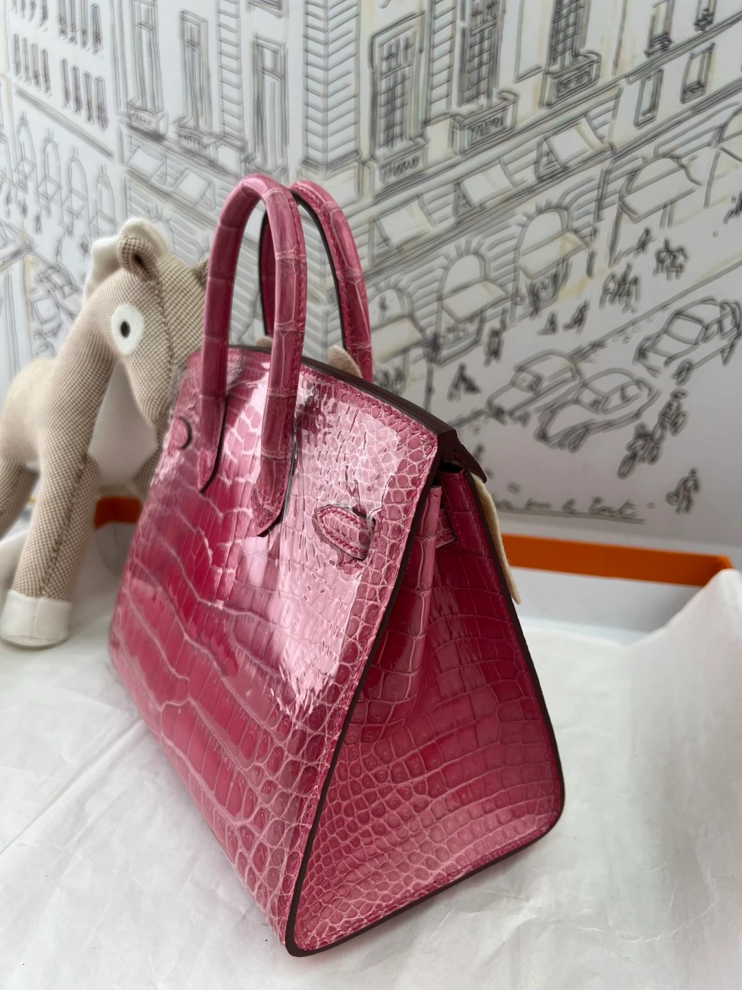 Luxury Handmade Birkin | Glossy Fuchsia Nile Crocodile Skin