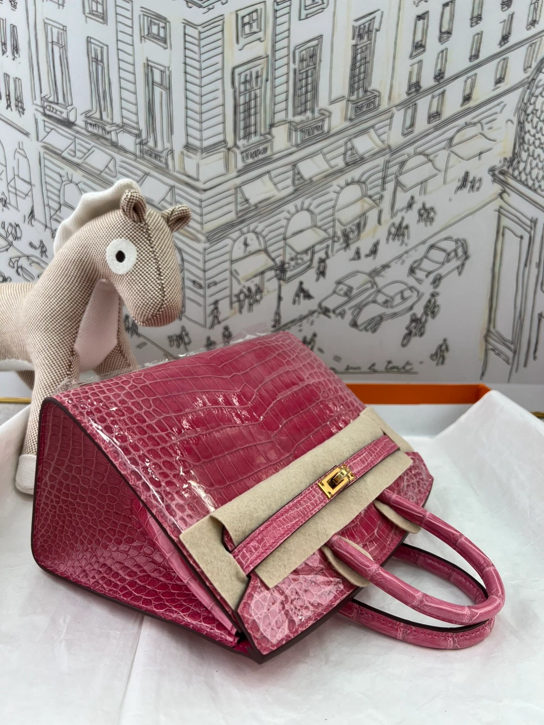 Luxury Handmade Birkin | Glossy Fuchsia Nile Crocodile Skin