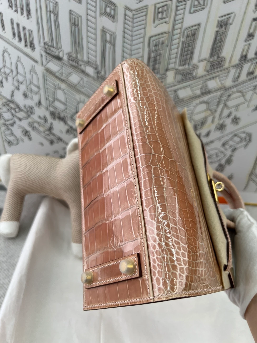 Luxury Handmade Birkin | Glossy Beige Nile Crocodile Skin