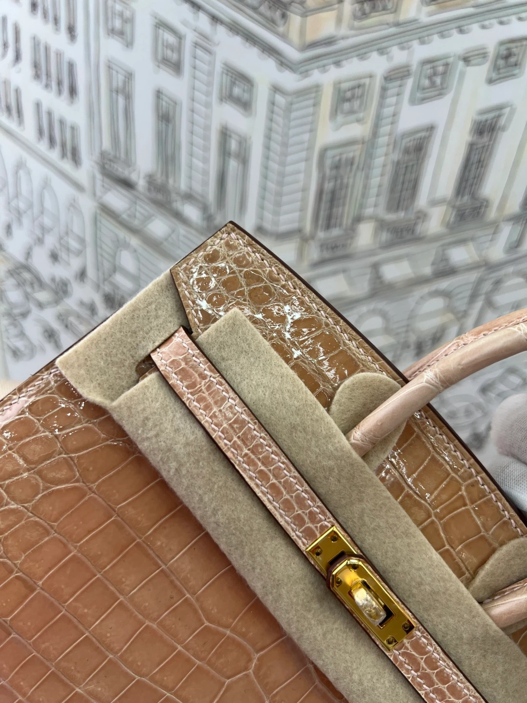 Luxury Handmade Birkin | Glossy Beige Nile Crocodile Skin