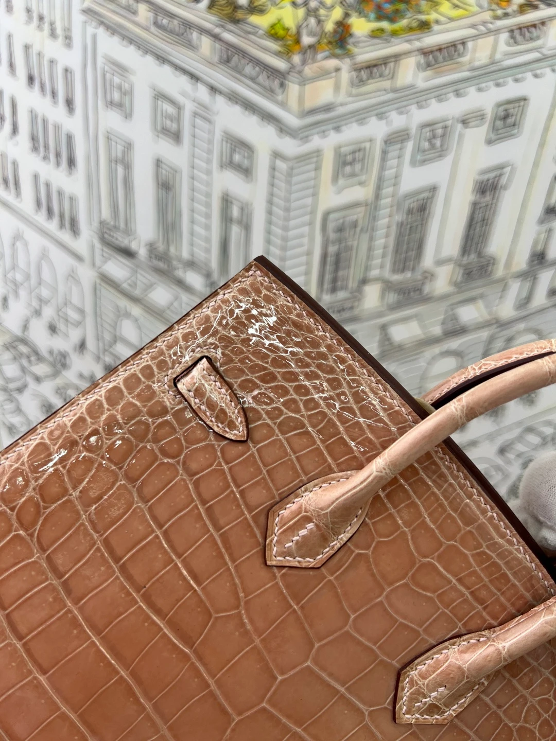 Luxury Handmade Birkin | Glossy Beige Nile Crocodile Skin